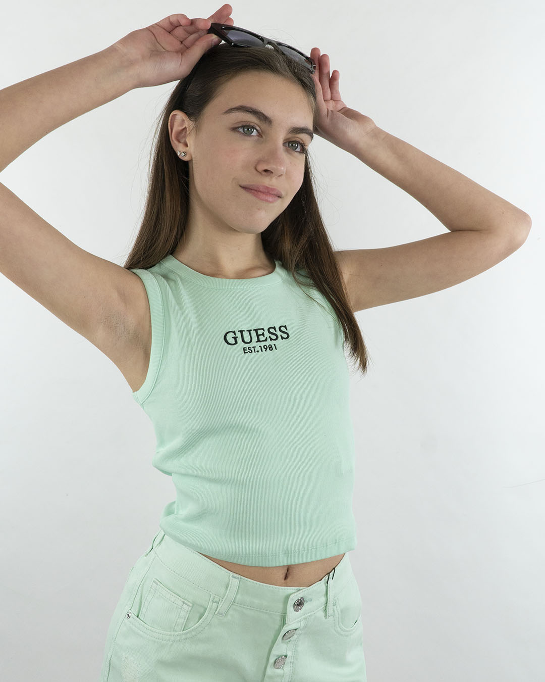 Canotta a costine con logo ricamato GUESS