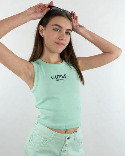 Canotta a costine con logo ricamato GUESS