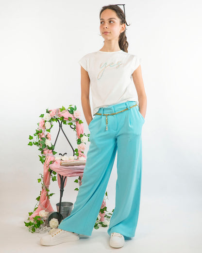 T-shirt con scritta con borchiette colorate I DO