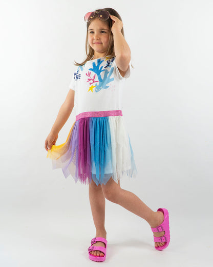 Abito con gonna in tulle arcobaleno