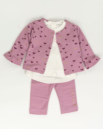 Completo 3 pz. felpato con cuoricini MELBY