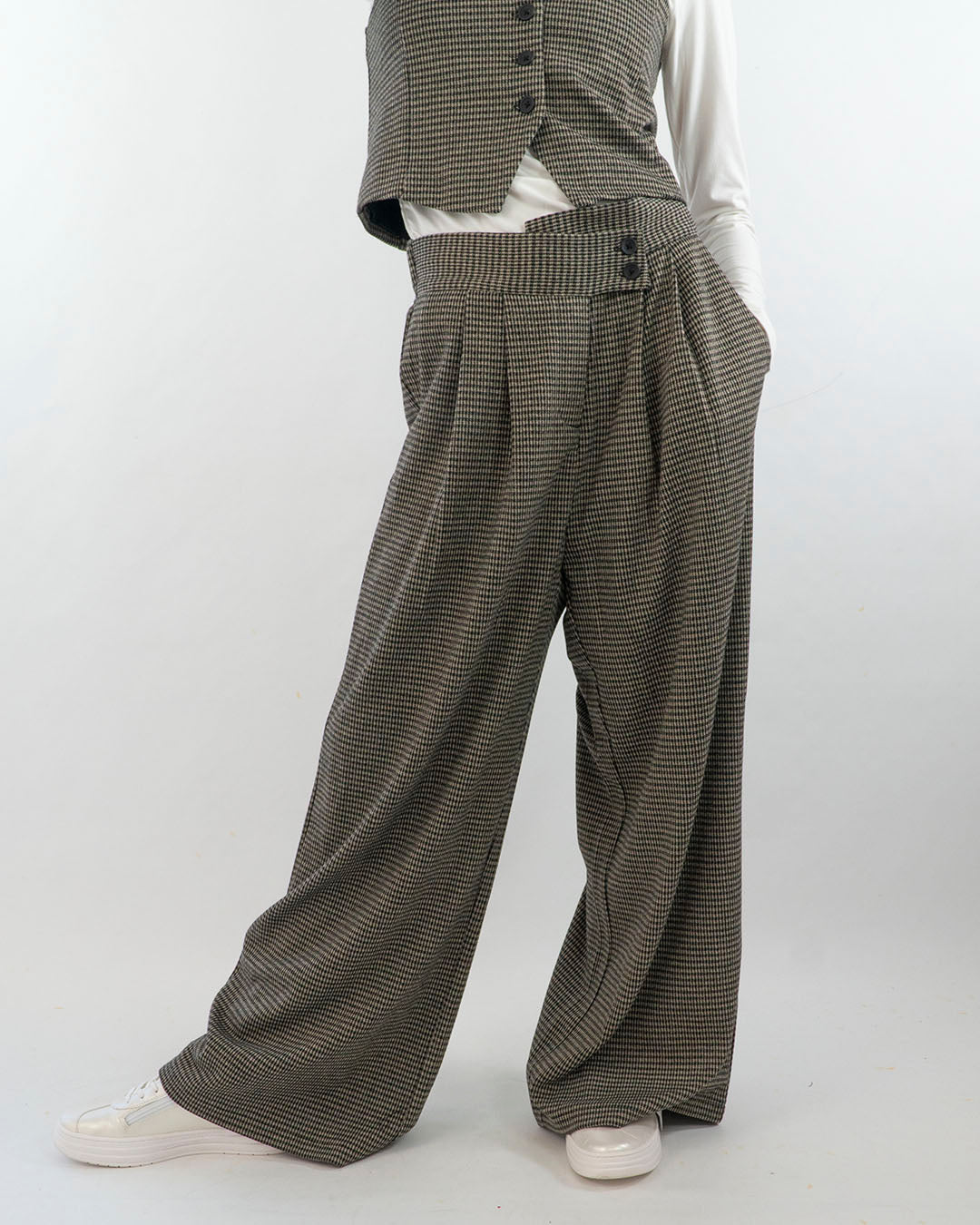 Pantaloni quadrettati gamba larga con pinces I DO