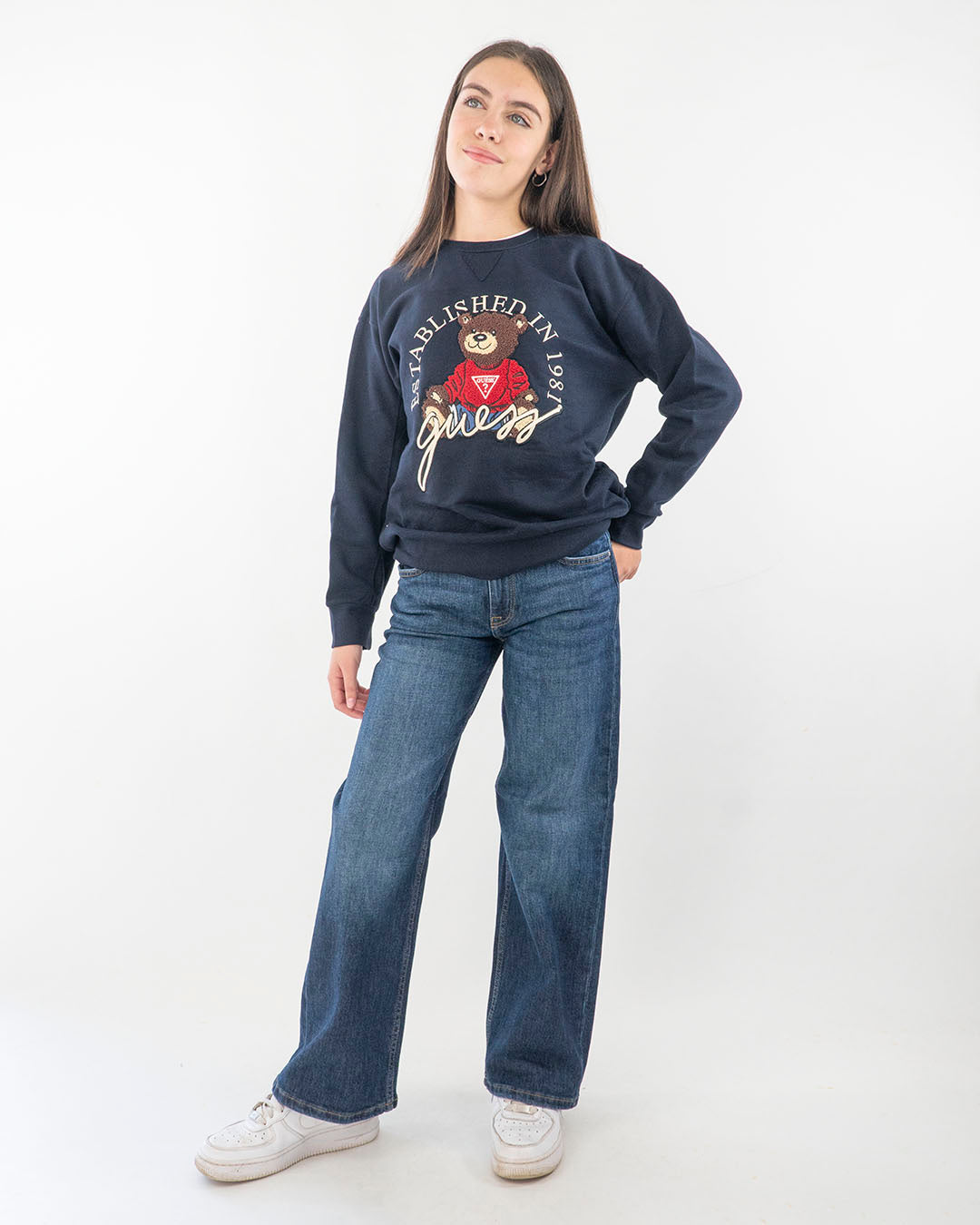Felpa oversize fit felpata con orsetto GUESS