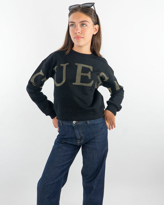 Felpa in cotone felpato con logo oro GUESS
