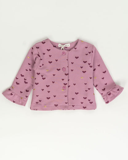 Completo 3 pz. felpato con cuoricini MELBY