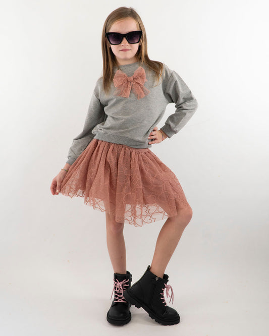 Completo felpato con gonna in tulle a cuoriMAYORAL
