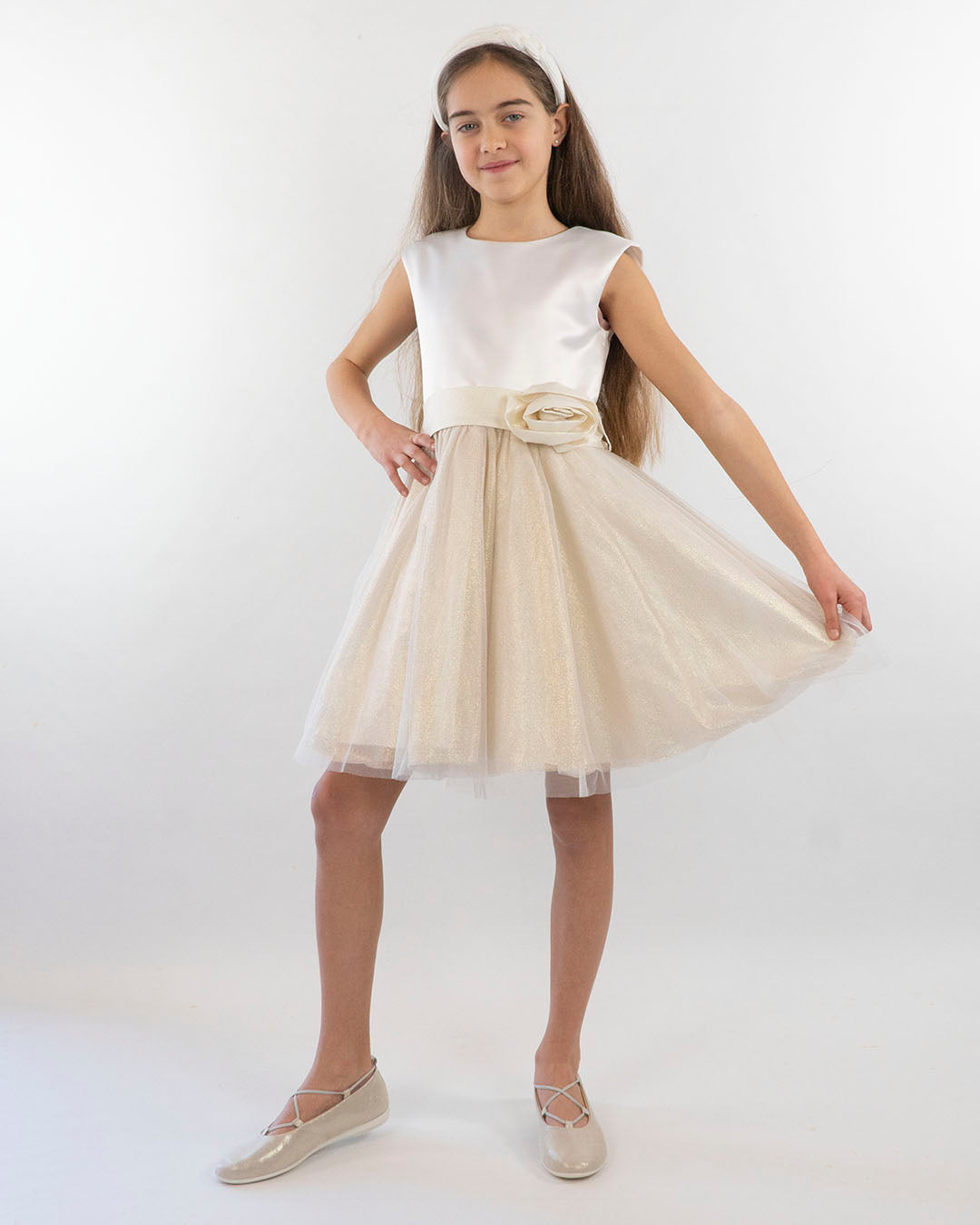 Abito con gonna in lurex e tulle con cintura I DO