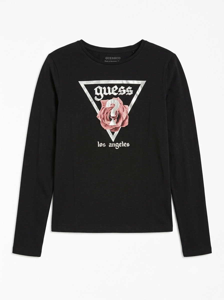 T-shirt con rosa e scritta J6YI33 K3771-JBLK GUESS