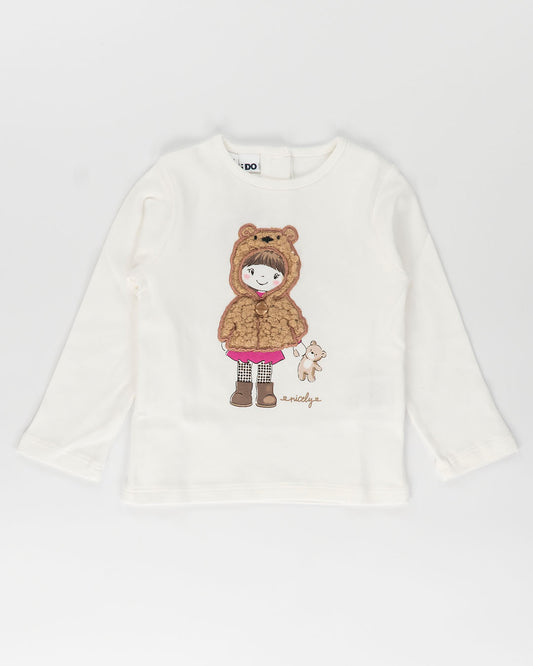 T-shirt manica lunga con bimba con pelliccetta IDO