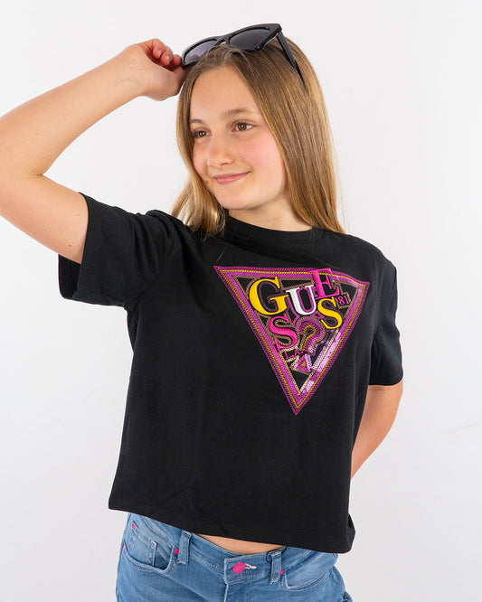 T-shirt conscritta a pailettes GUESS