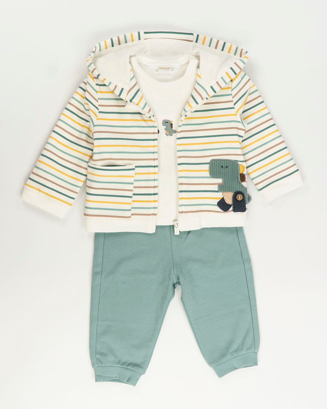 Tuta 3 pz. rigata felpata con dinosauri MAYORAL
