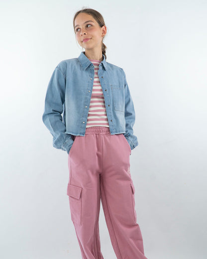 Camicia in jeans sfrangiato corta e larga I DO