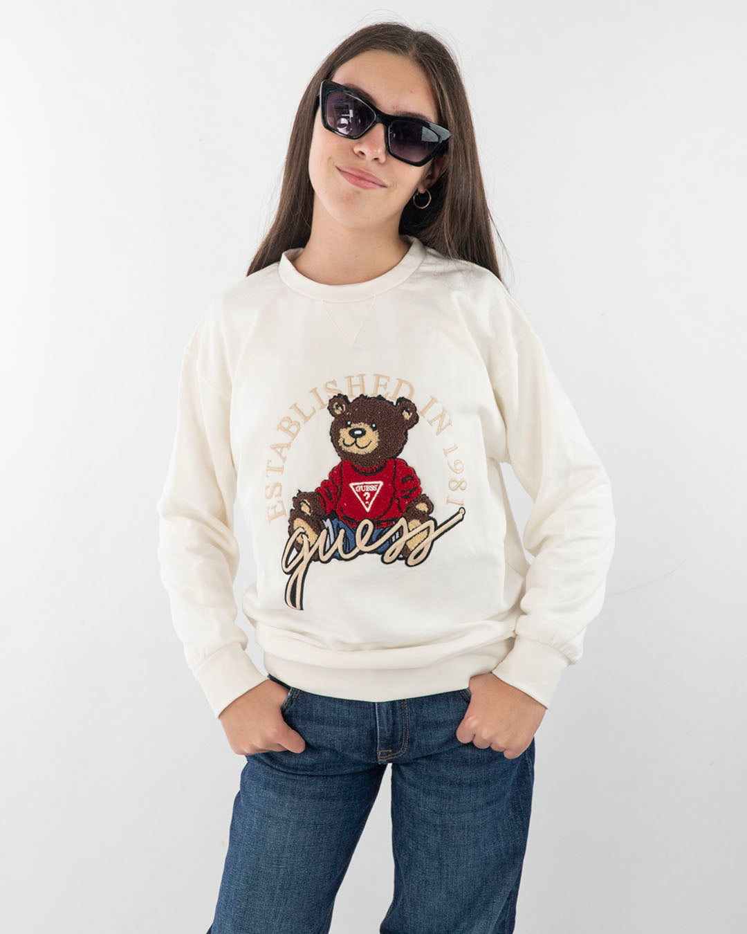 Felpa oversize fit felpata con orsettoGUESS