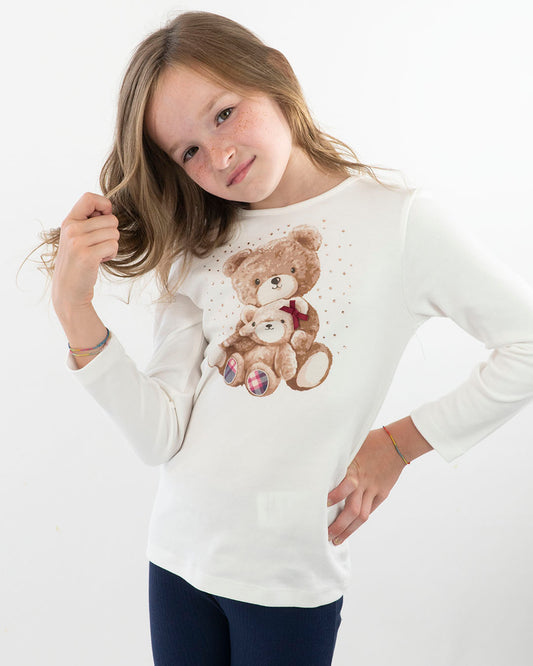 T-shirt manica lunga con orsetti e strass I DO