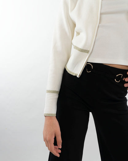 Cardigan con zip e profili oro