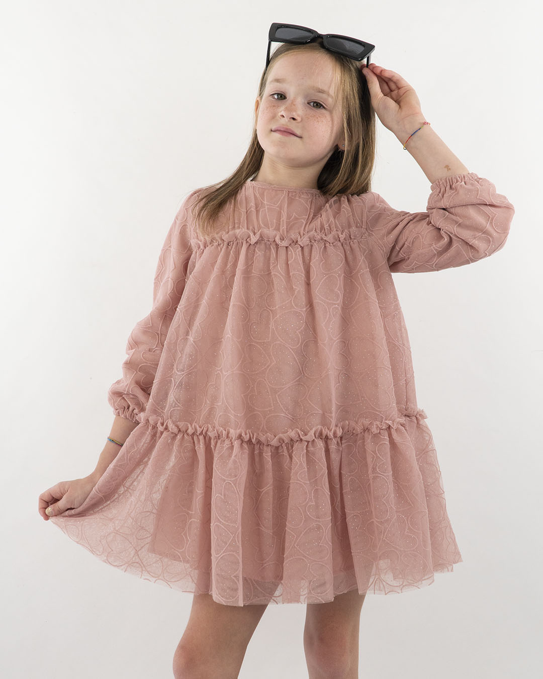 Abito in tulle ricamato a cuori e lurex MAYORAL