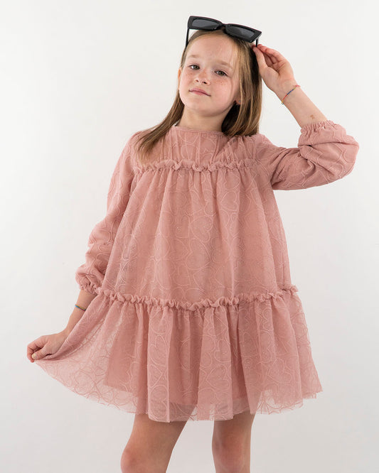Abito in tulle ricamato a cuori e lurex MAYORAL