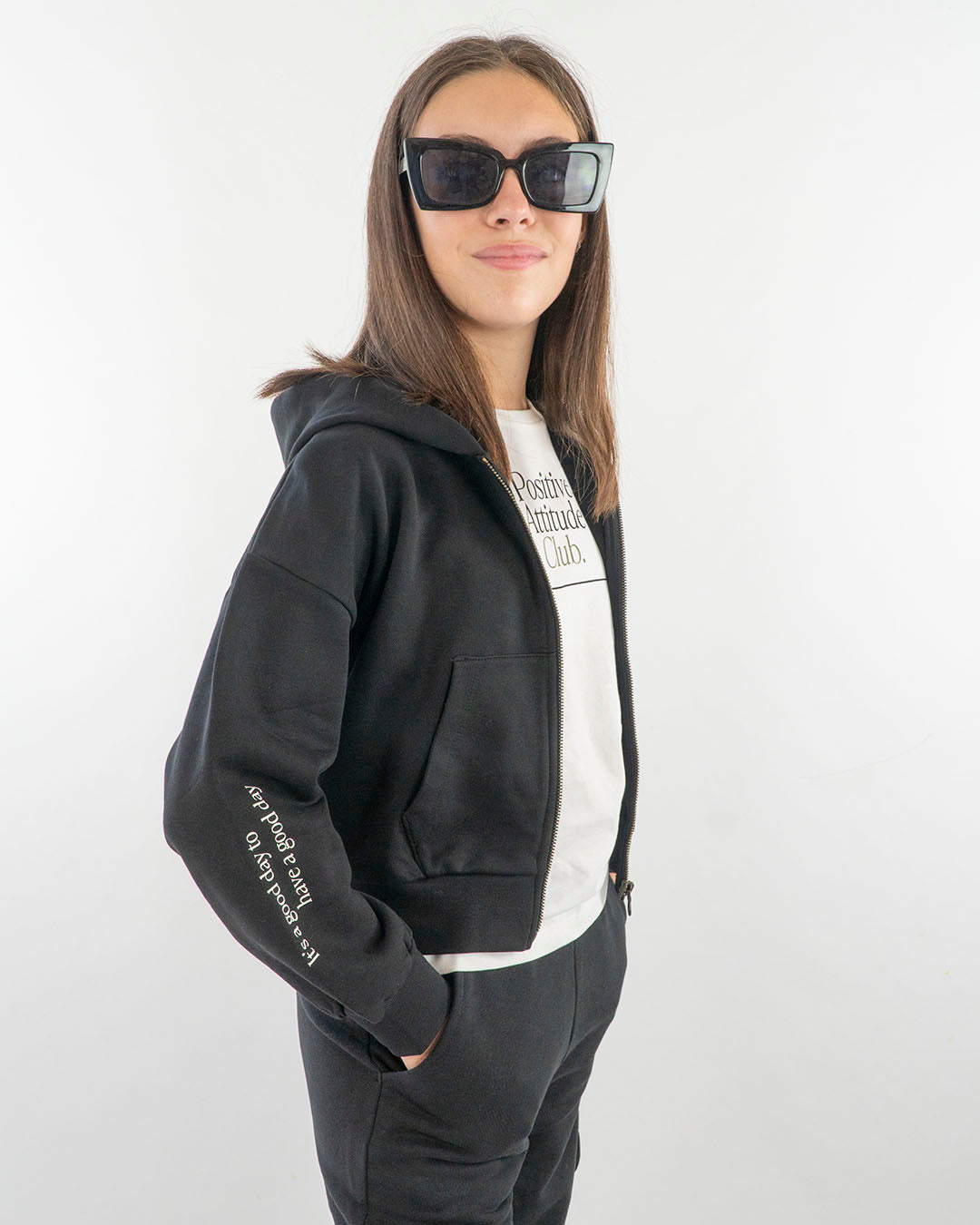 Felpa aperta a peso medio con scritte  I DO