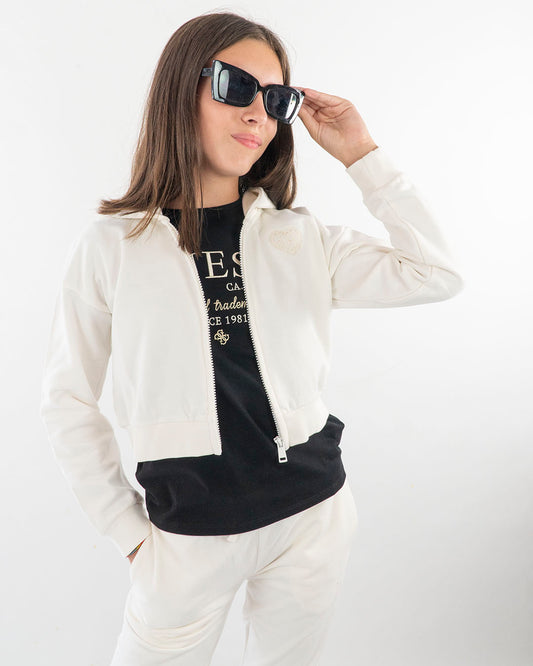Felpa aperta a peso medio con zip e cappuccioGUESS