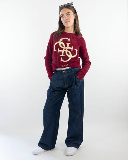 Maglione peloso con logo ricamato dorato GUESS