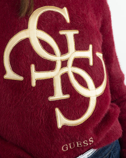 Maglione peloso con logo ricamato dorato GUESS