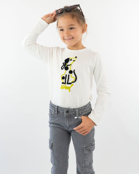 T-shirt manica lunga con cane ricamato MAYORAL