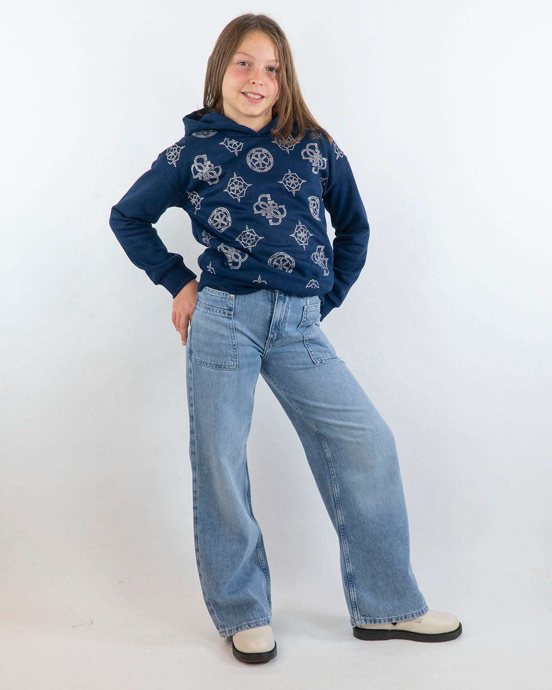 Felpa chiusa felpata con strass GUESS