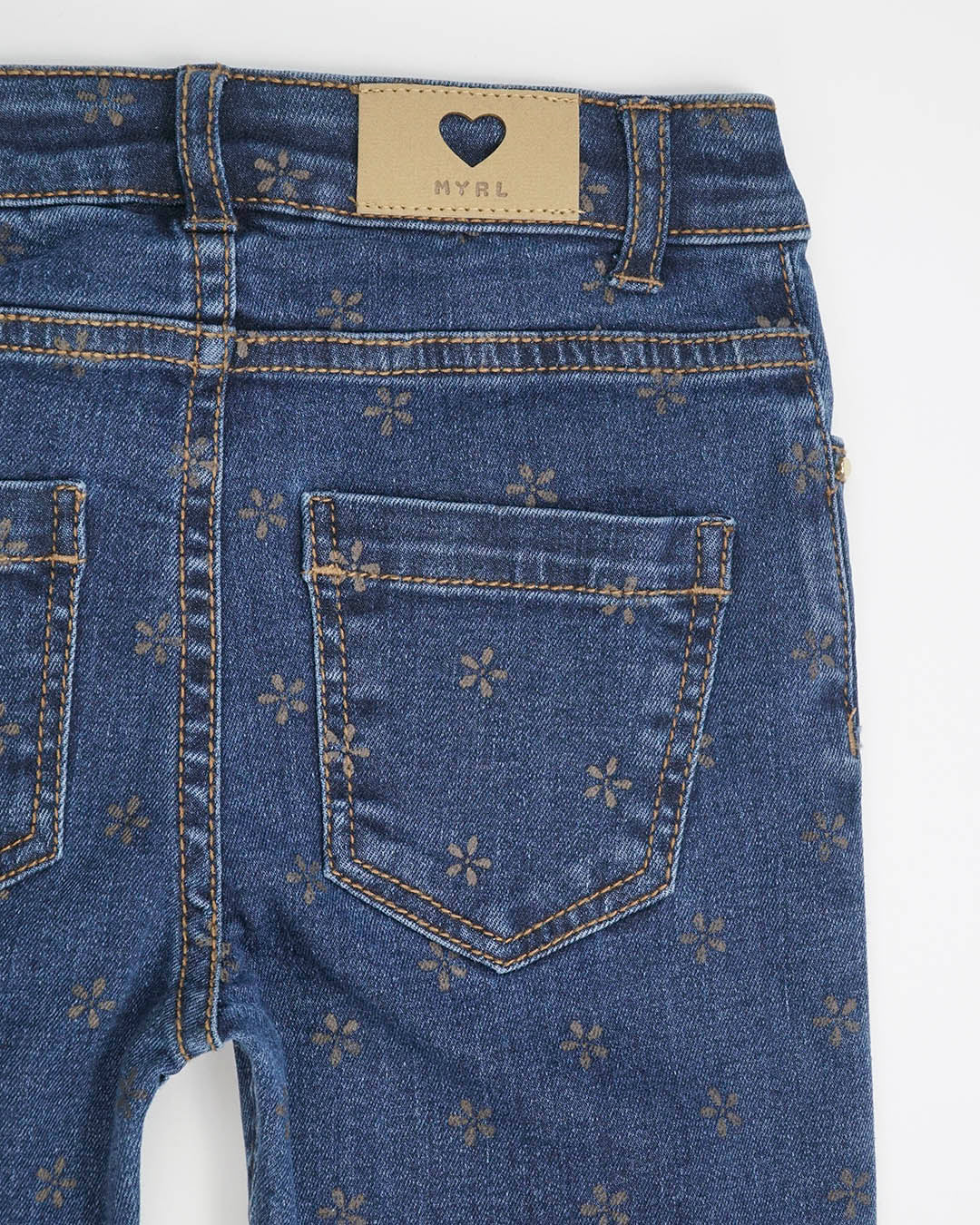 Pantalone lungo in denim stampe fiori