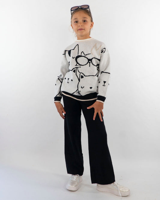 Completo 2 pz. in maglia con gatti MAYORAL