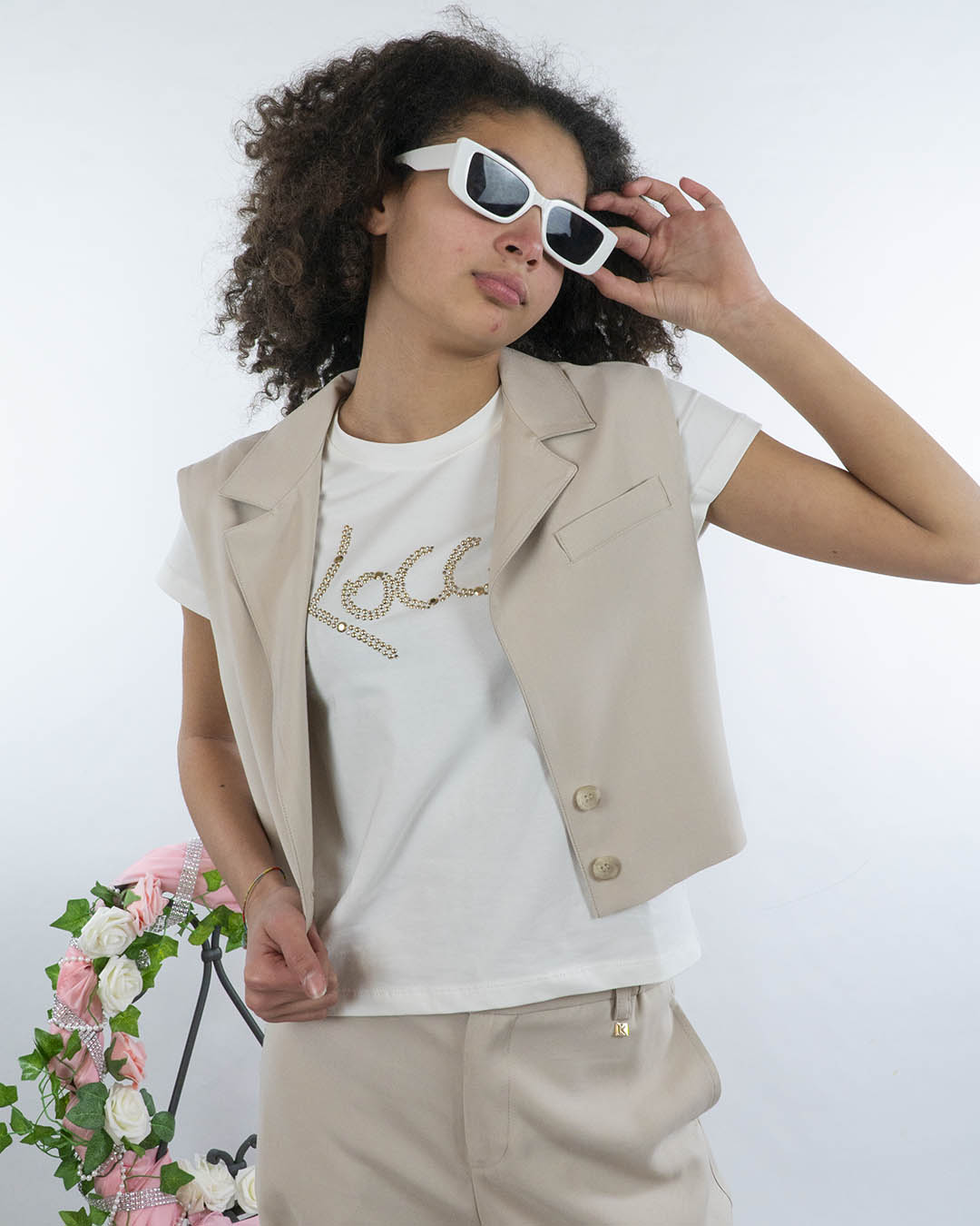 T-shirt elasticizzata con logo borchiato KOCCA