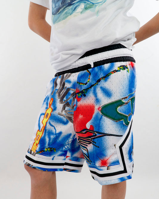 Pantaloncino tipo basket a fantasia bluette JORDAN