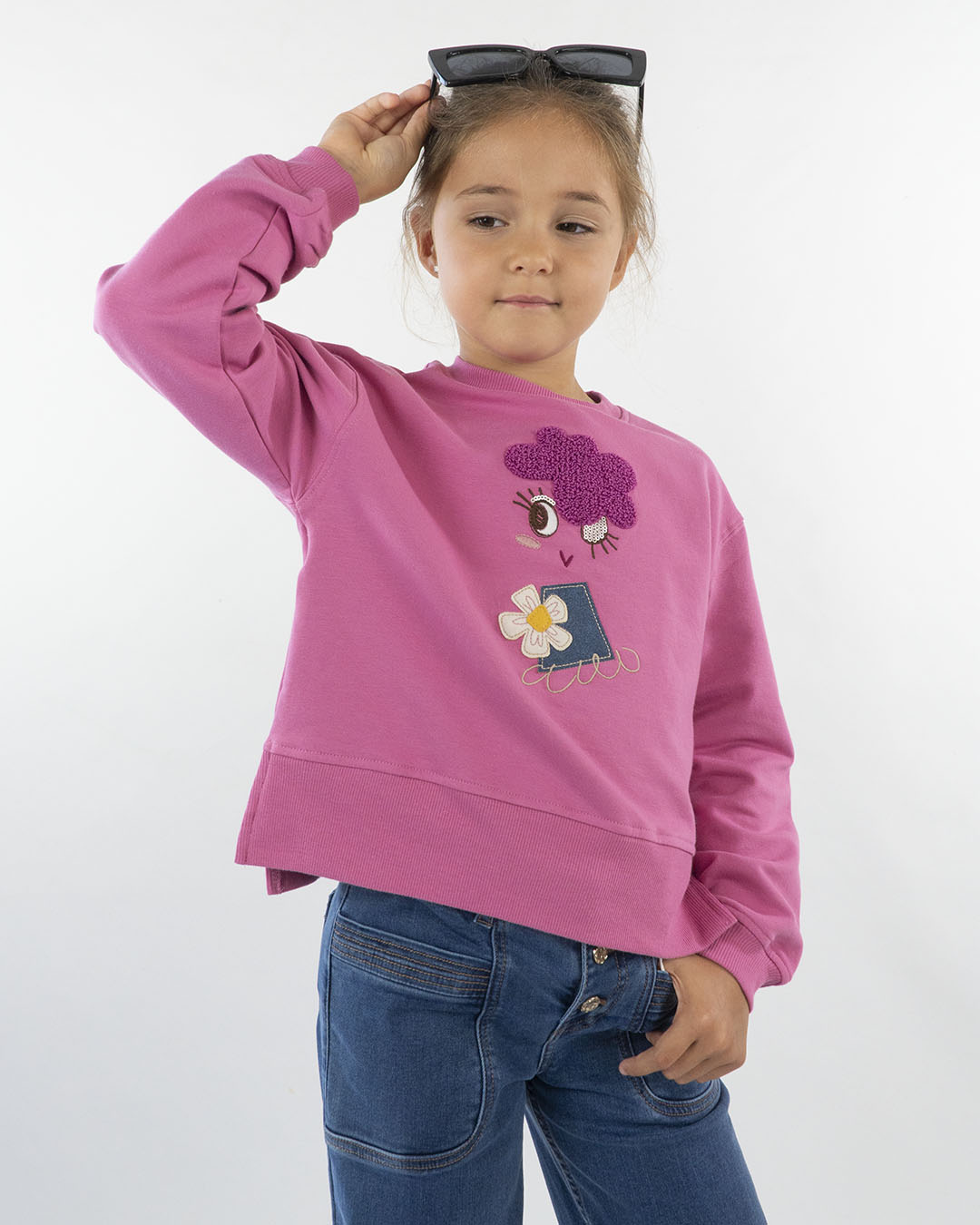 Felpa con applicazioni jeans e riccioline MAYORAL