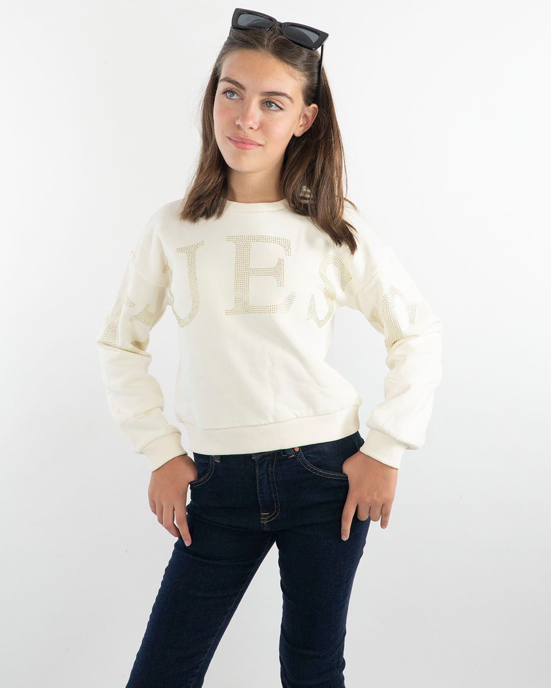 Felpa in cotone felpato con logo oro GUESS