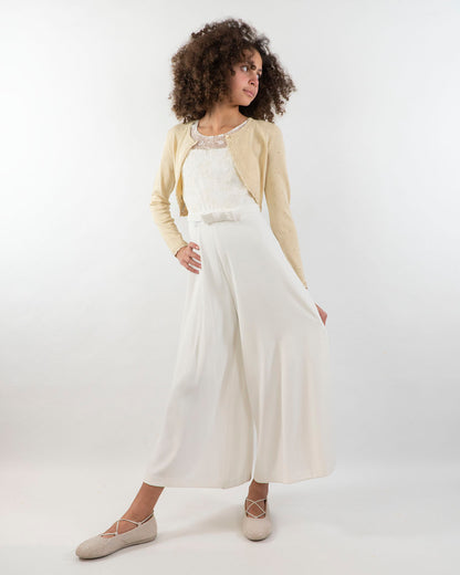 Tuta smanicata con corpino in pizzo