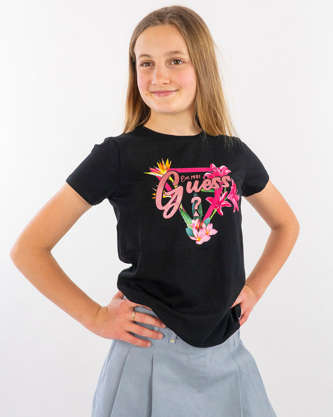 T-shirt con logo fiorato GUESS