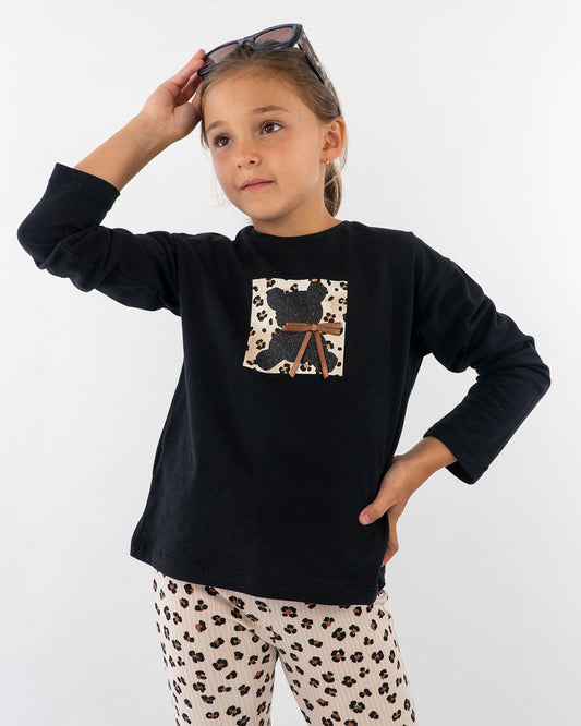 T-shirt manica lunga con orsetto glitteratoMAYORAL