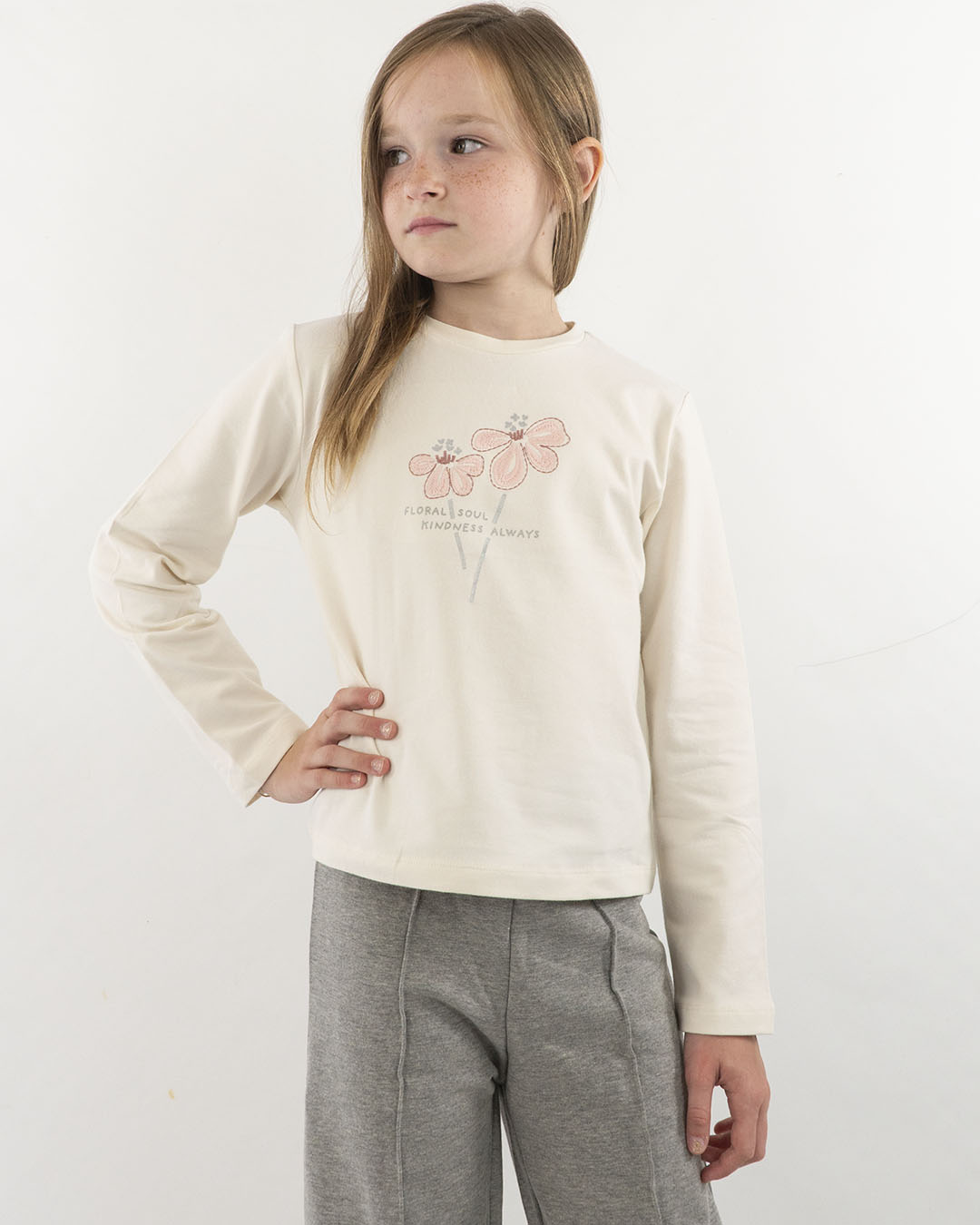 T-shirt manica lunga con fiore ricamato MAYORAL
