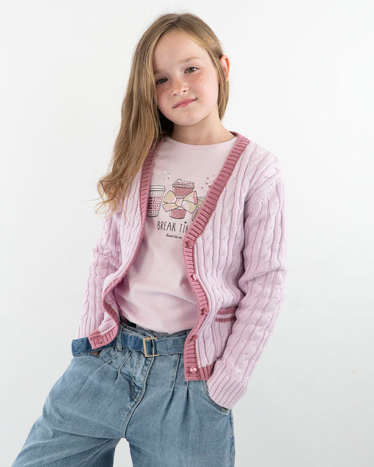 Cardigan a trecce con bordi a contrasto I DO