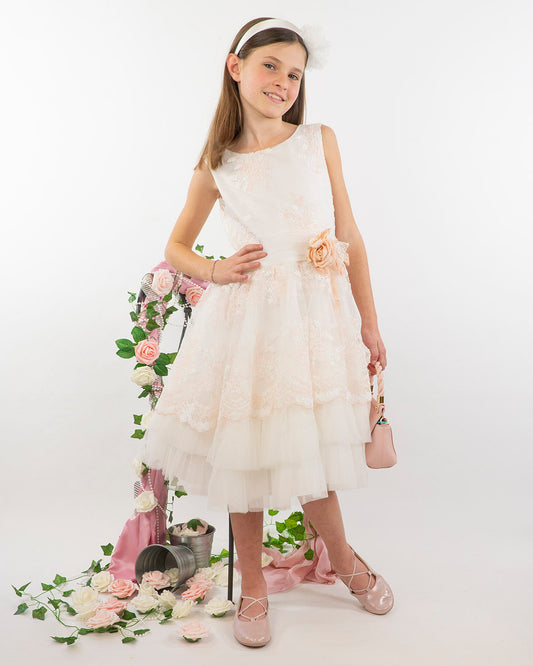 Abito con tulle a balze e pizzo ricamato Mimilù
