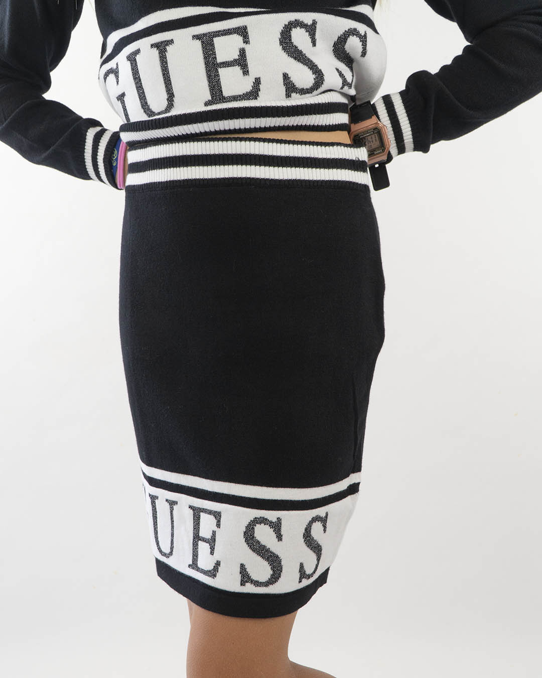 Gonna in maglia con logo laminato