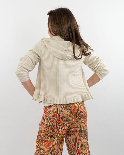 Cardigan a coste con zip e cappuccio