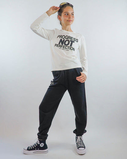 T-shirt manica lunga con scritta in ecopelle I DO