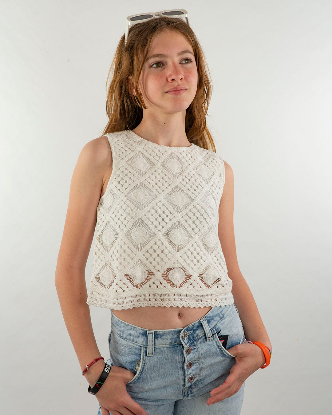 Top in cotone  effetto pizzo