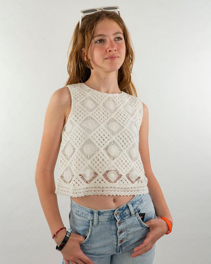 Top in cotone  effetto pizzo