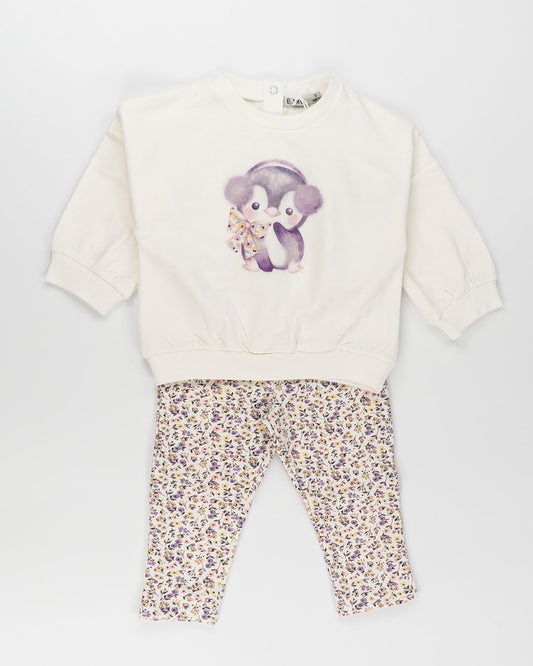 Completo 2 pz. felpato con legging fiorato EMC
