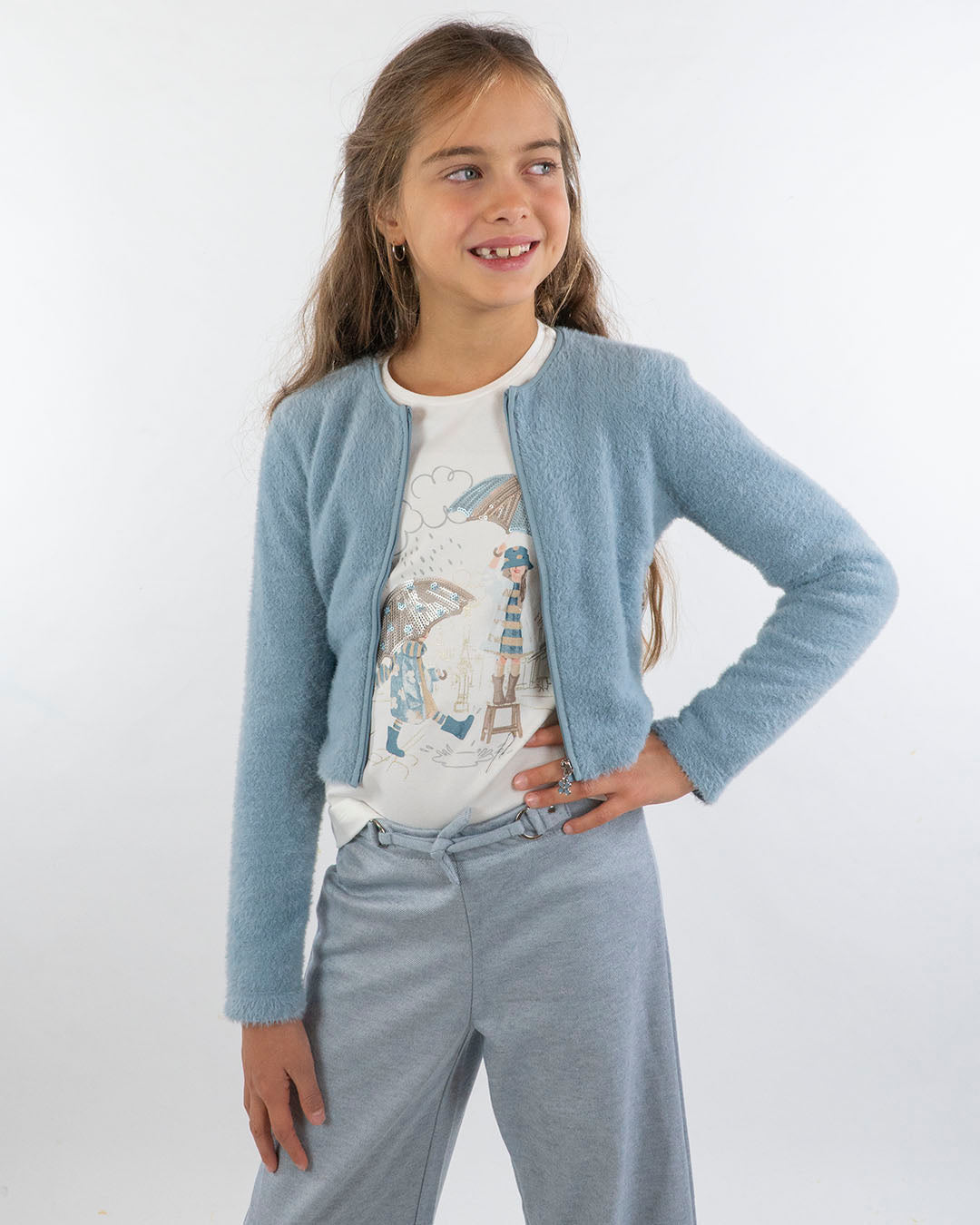 Cardigan peloso con inserti ecopelle MAYORAL