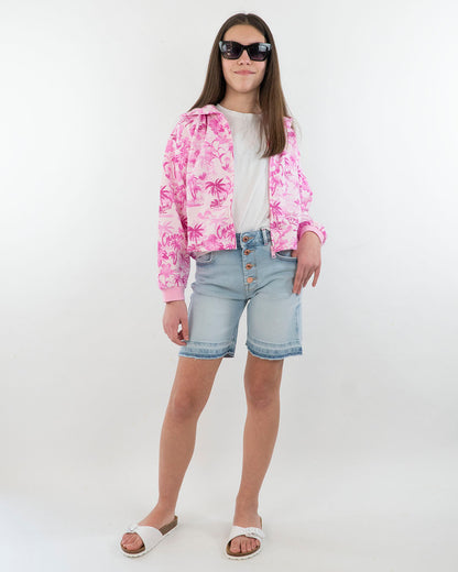 Bermuda jeans sfrangiata con logo glitter  GUESS