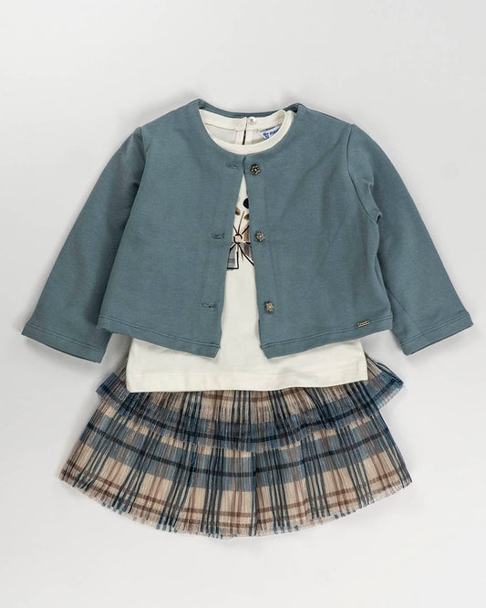 Completo 3 pz. con gonna in tulle plisse MAYORAL