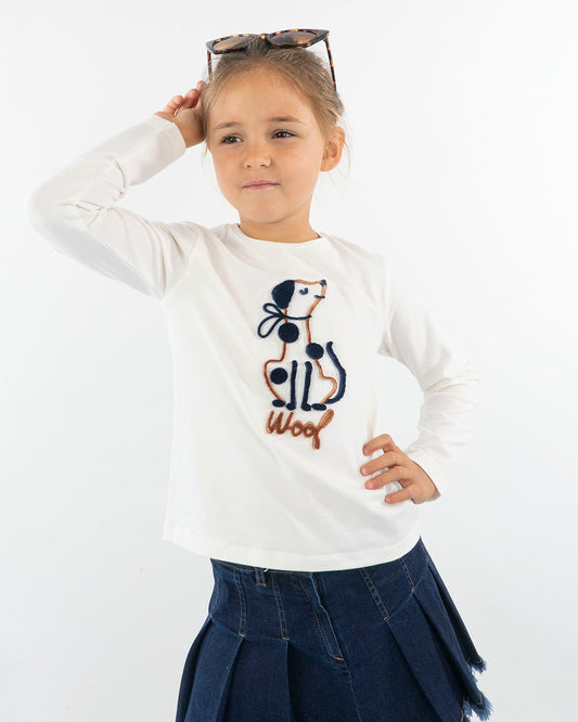 T-shirt manica lunga con cane ricamato MAYORAL