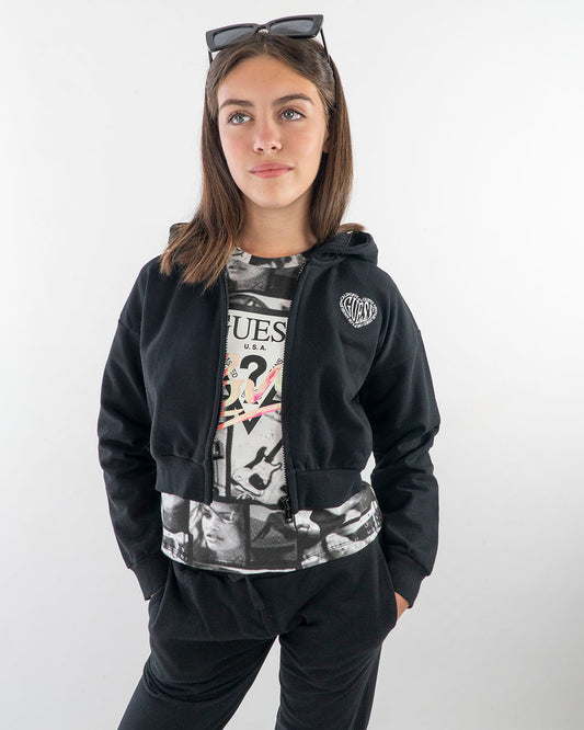 Felpa corta a peso medio con zip e cappuccioGUESS